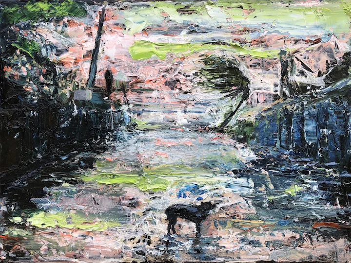 Michelle Rogers, Dog In A Storm , 2018, Oil on canvas, 11.5 × 15.5 in