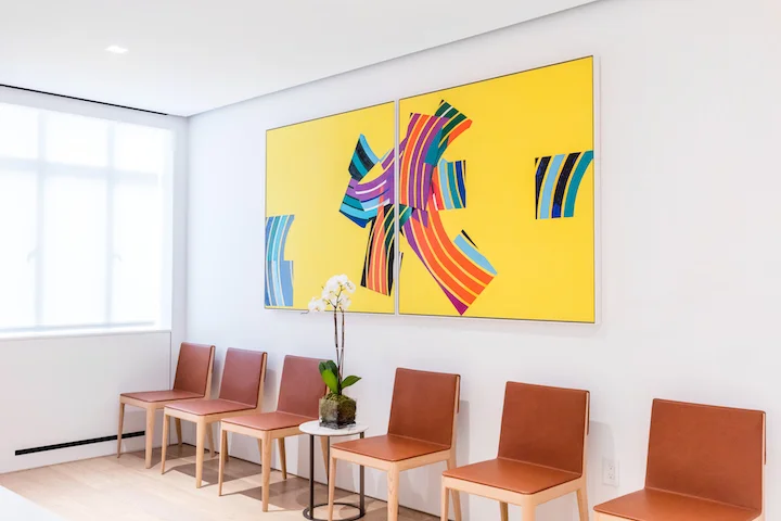 Installation of Leaving on a Jet Plane , 2016, Spray Paint, Enamel, Acrylic, Cement, Roofing Paint on Aluminum, 48" x 96 " ( 2 panels), Private Collection