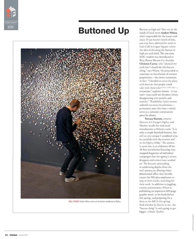 10,000 button 'story wall' installation in feature story.