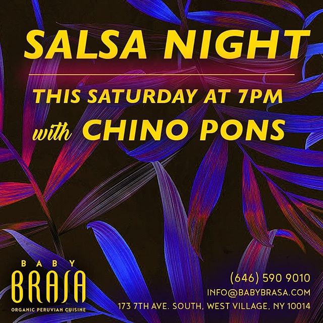 Saturday , from 7pm to 10pm. Chino Pons and Grupo Irek