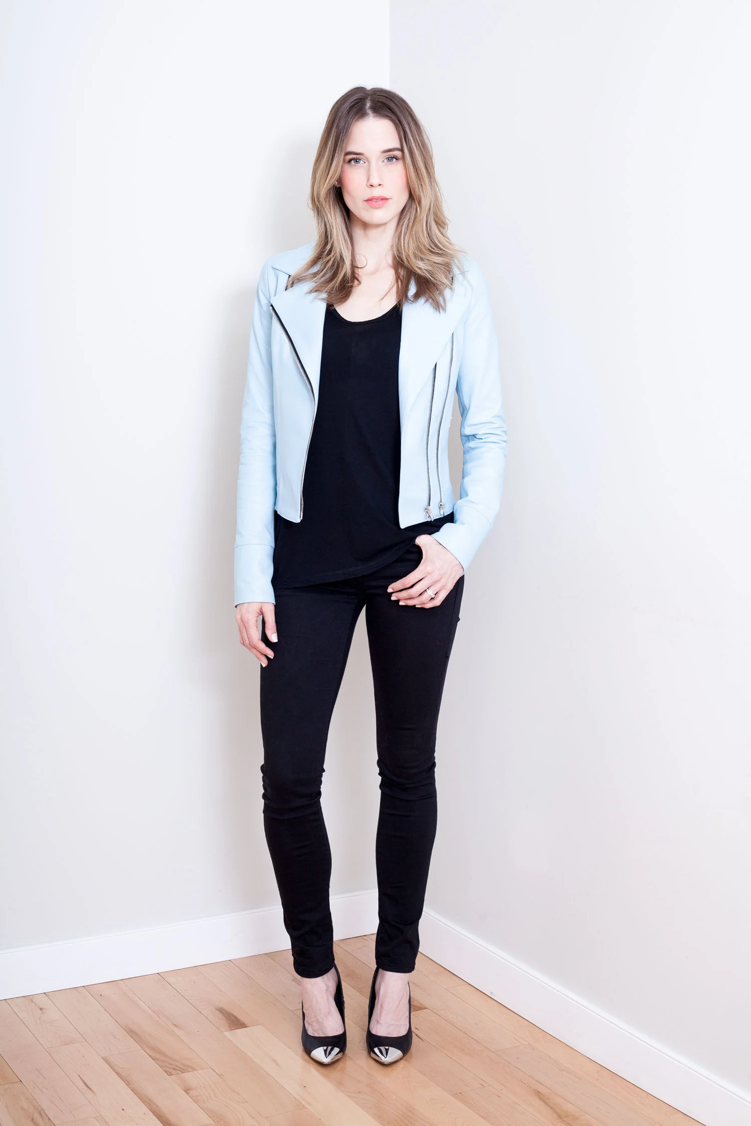 Powder Blue Motorcycle Jacket Front View Unzipped.jpg