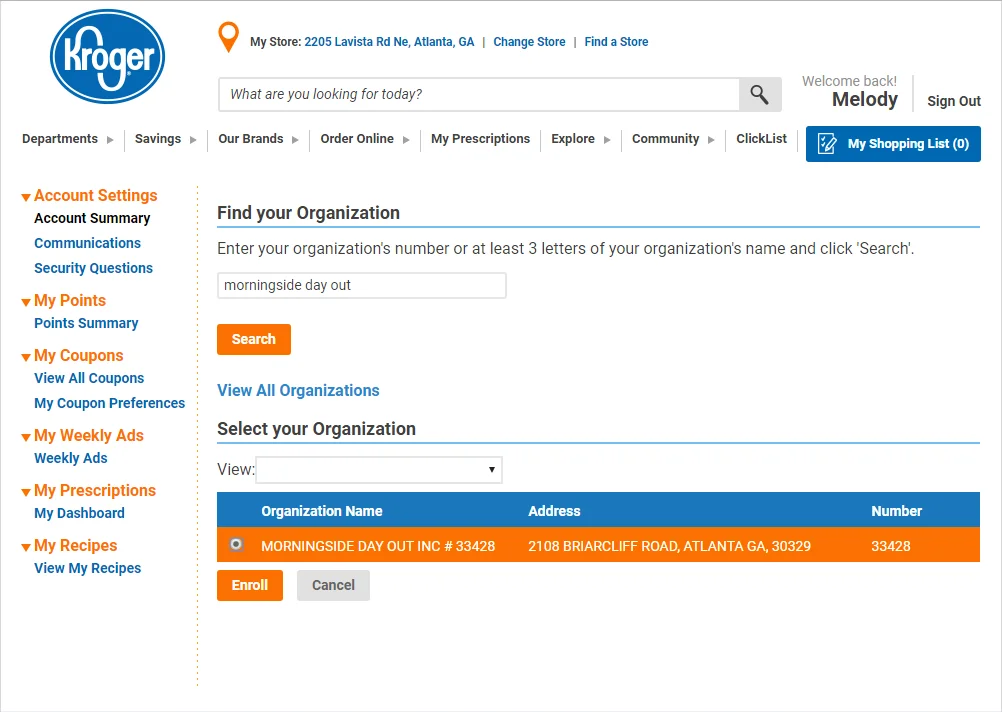 Enrolling in Kroger Community Rewards