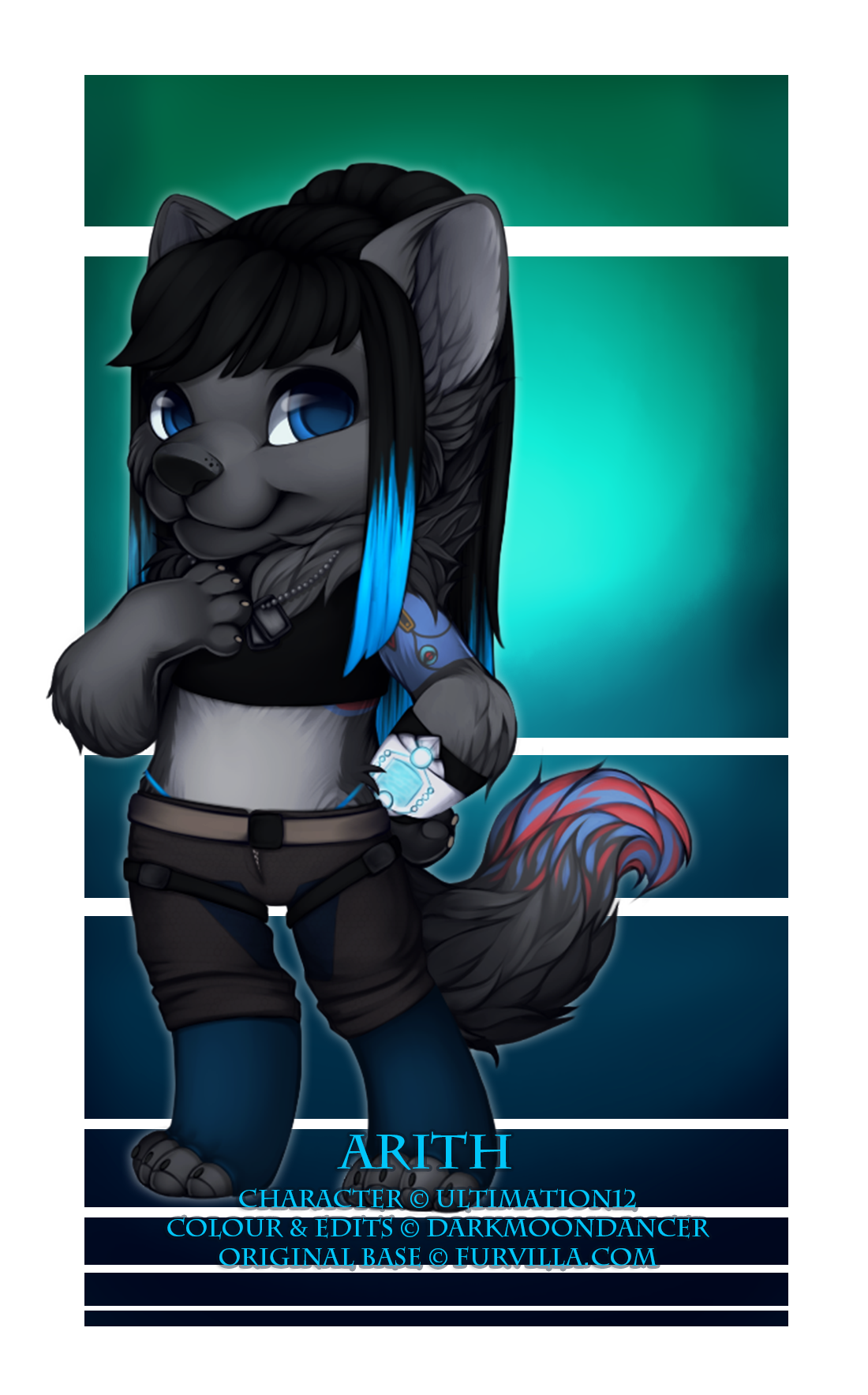 This is Arith, owned by Ultimation12. I did their colours, as well as edits for the hair, dogtags, shirt, pants, socks, belts and armband!