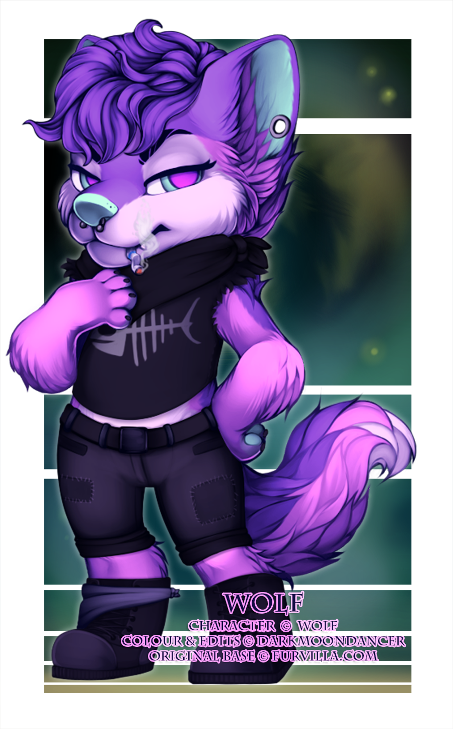 This is Wolf (c) Wolf, and I did the colours as well as editted in hair, expression, piercings, bandanas, shirt, pants and boots!