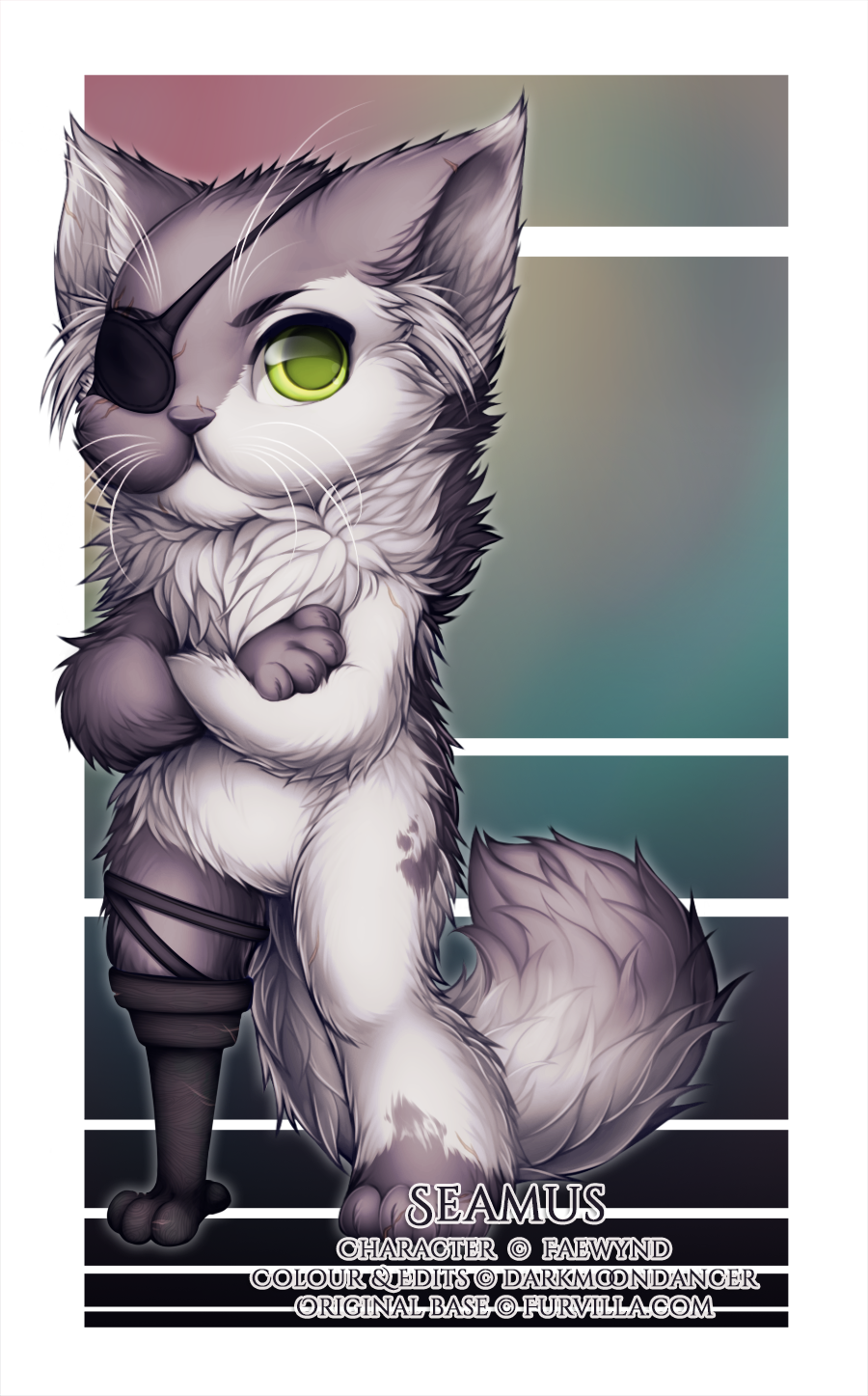 This is Seamus (c) Faewynd, and I got to do his colours as well as edit in the eyepatch and pegleg!