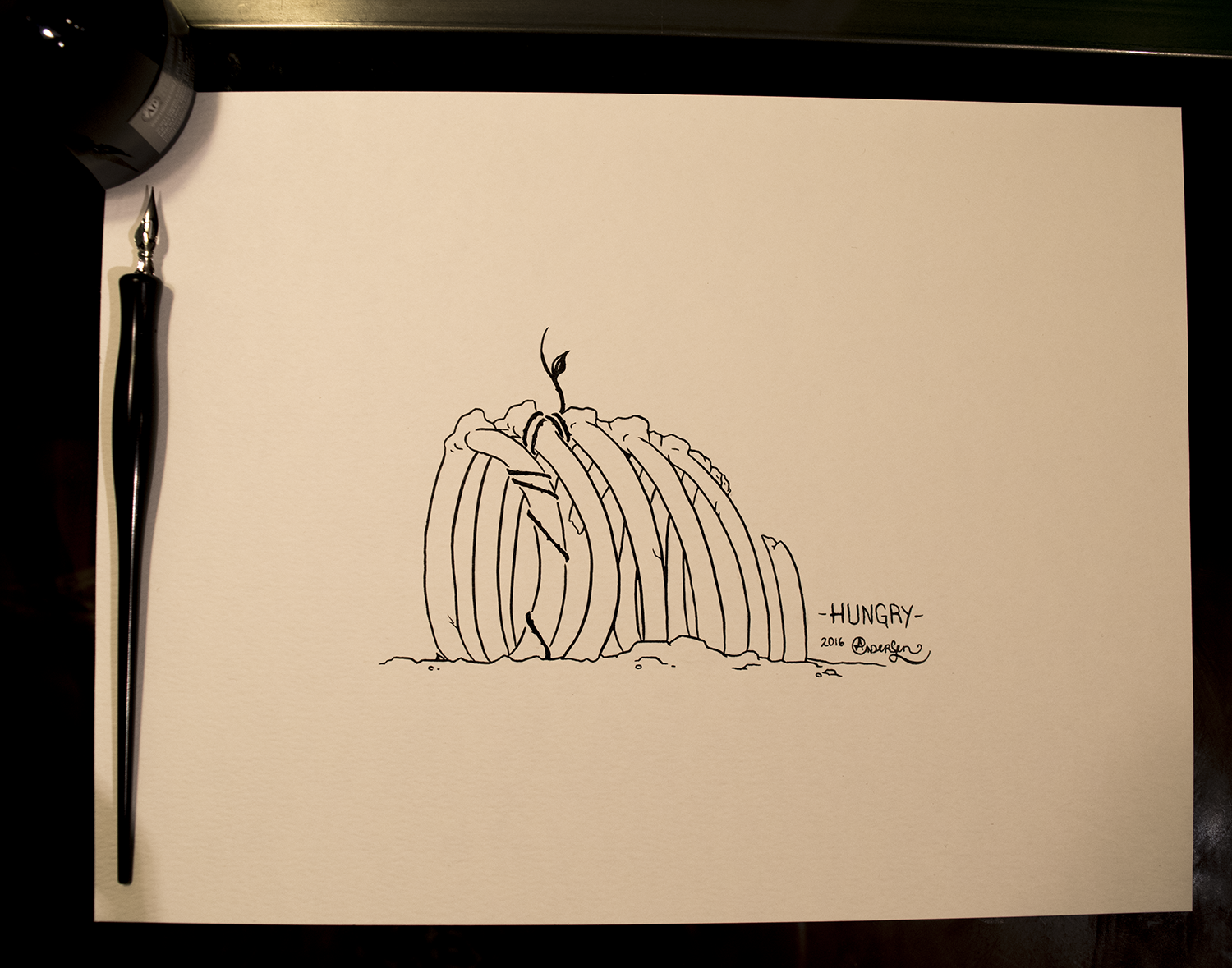Original piece as shown. Black ink, on 9x12inches 90lb acid-free white paper. 