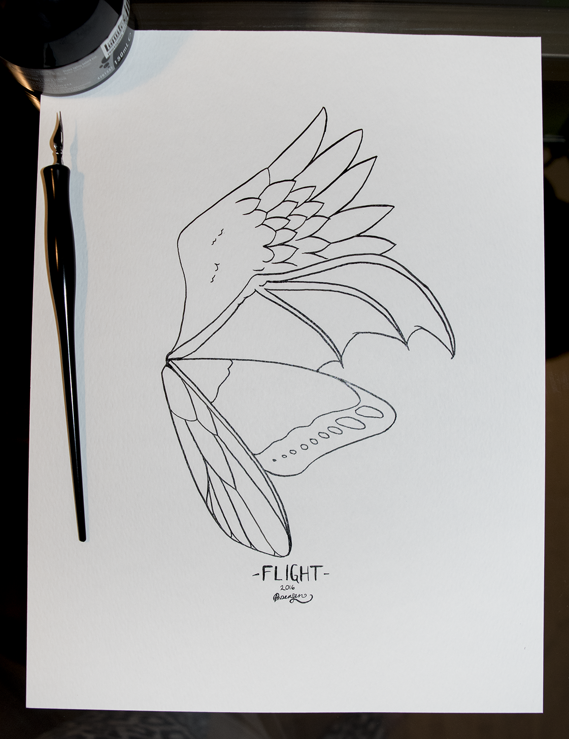 Original piece is as shown, black ink on white 90lb paper, 9x12