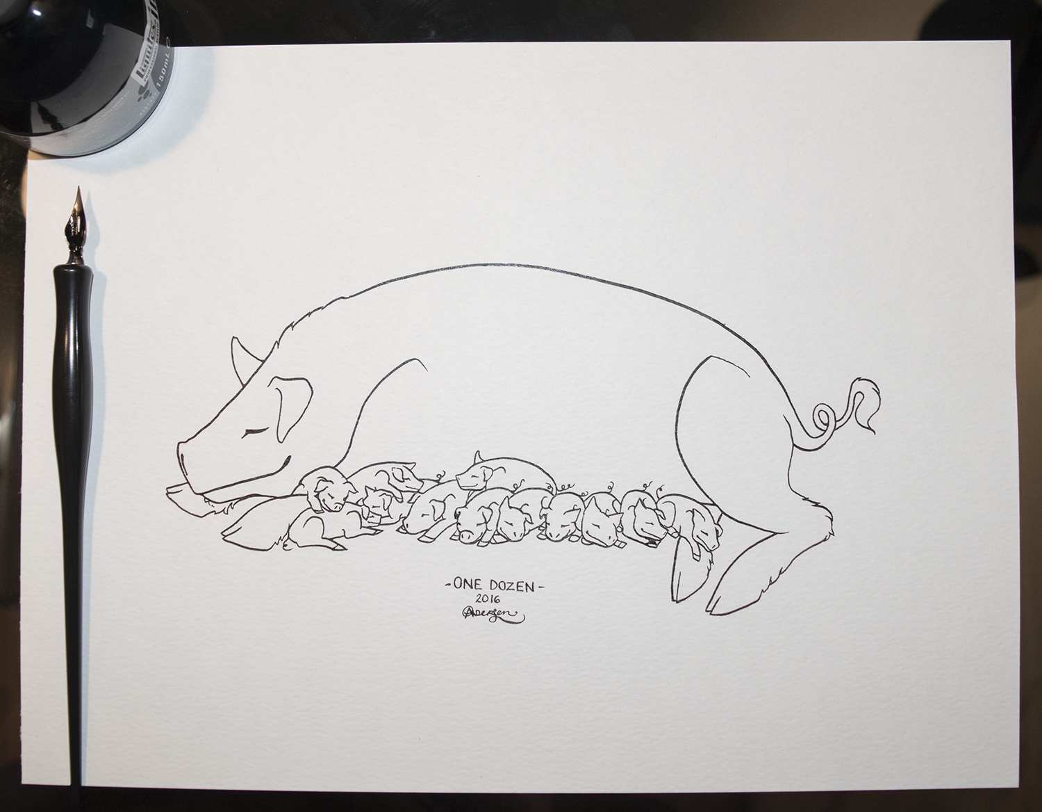 Original piece as shown, black ink on white 90lb paper, 9x12