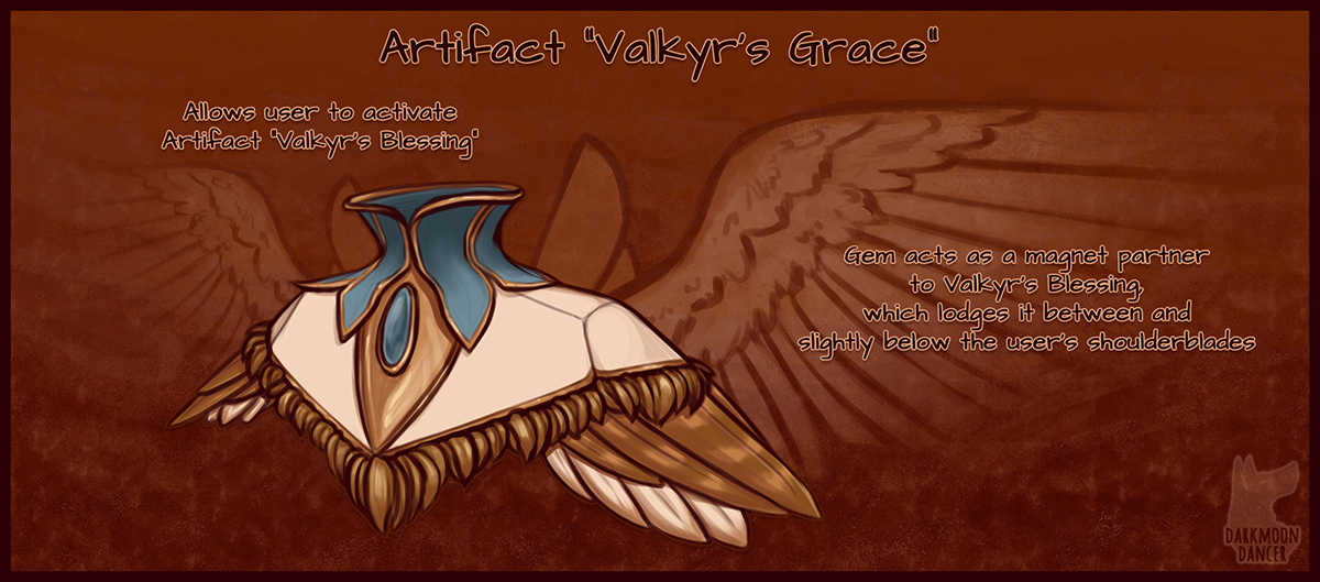 This is Valkyr's Grace, a beautiful and practical mantle that is the center piece for this outfit set. It houses the source gem which is used to activate various abilities in the other pieces.