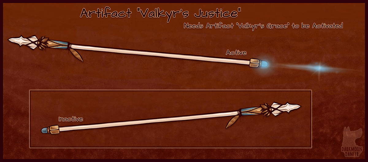 This is Valkyr's Justice, a swift and sturdy long-spear that can gain a ranged attack, perfect for pairing with a set of flight-ready wings.