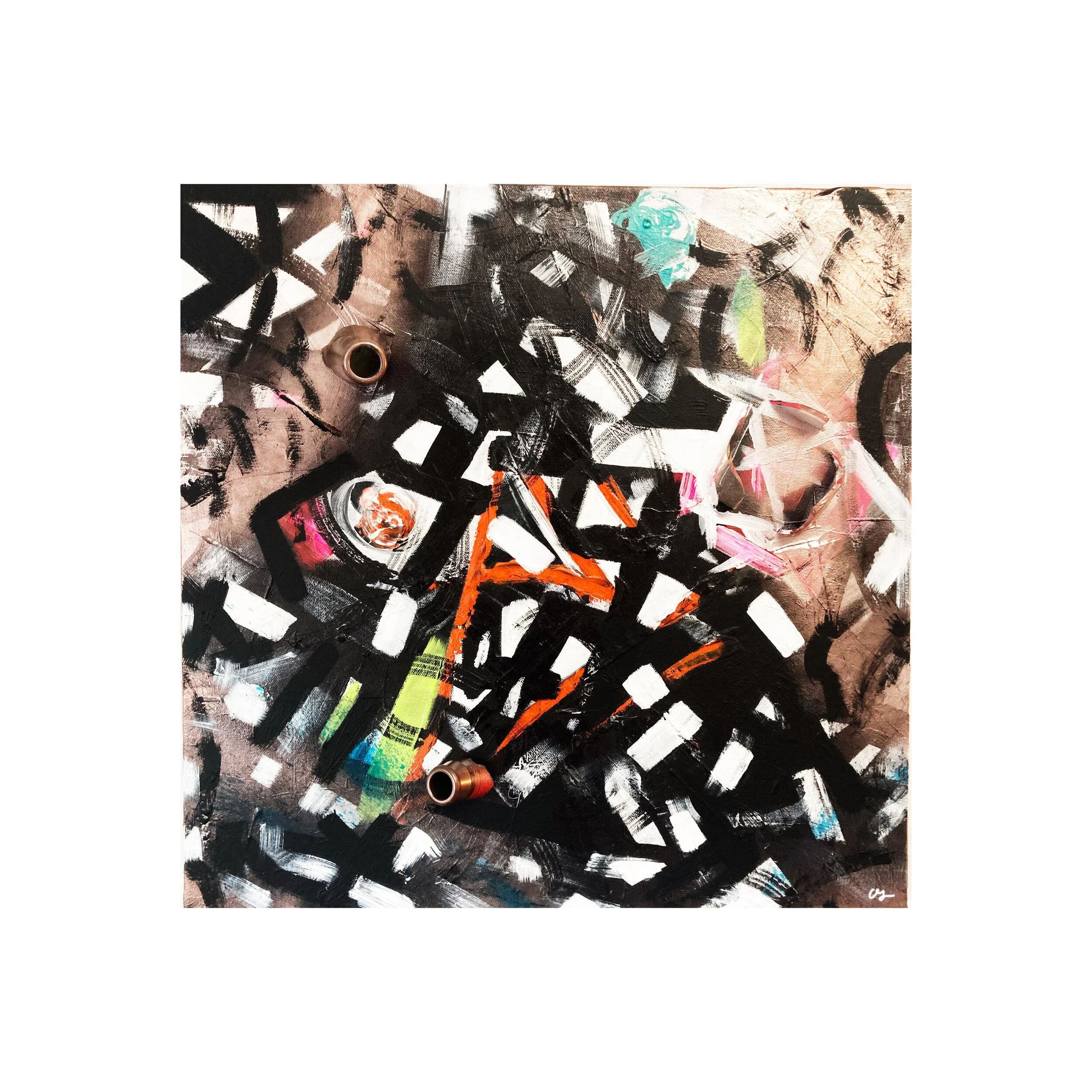 Blah, Blah, Blah v2 (2020). Acrylic and glass pieces on 20" x 20" canvas.