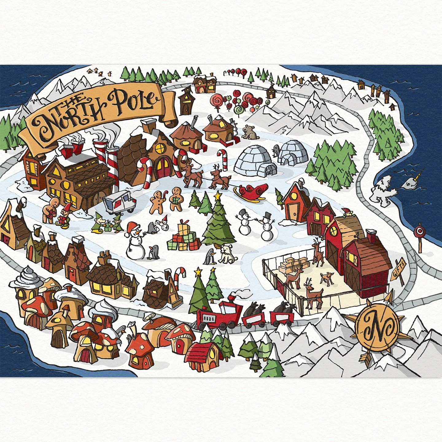 If I were able to see the North Pole this is the one I would want to visit. I would want to stay in one of the A-frame houses or a yurt. Drawing these makes me miss snow! I miss it! I want to make snow angels!

The additional slides are to show thing