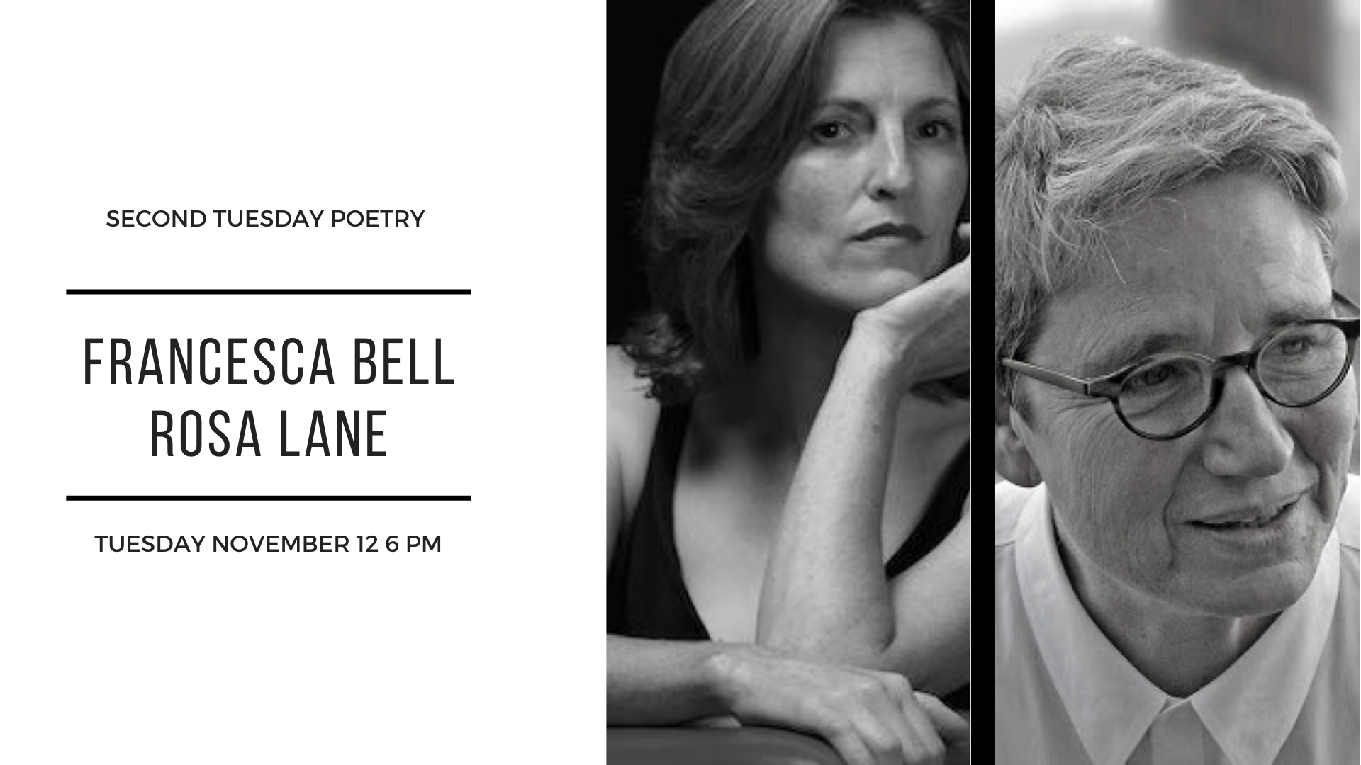 Second Tuesday Poetry feat. Francesca Bell and Rosa Lane