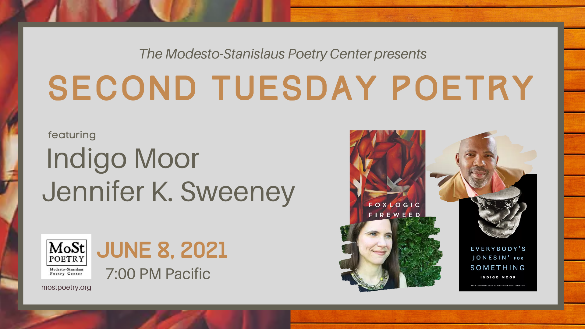 Second Tuesday Poetry with Indigo Moor and Jennifer K. Sweeney