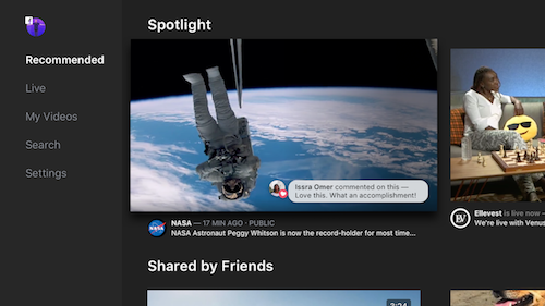 In a lay-back experience, making informed selection could mean too much work. (UI source: Facebook Video app for TV)