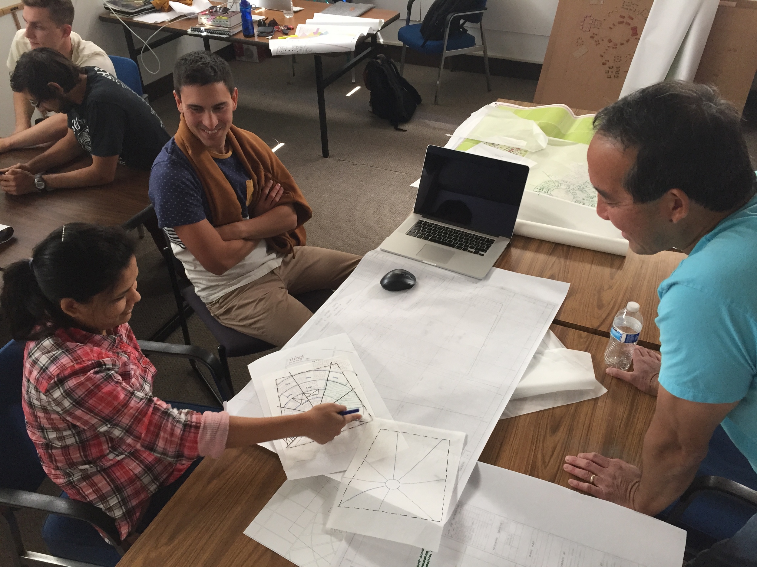 Students and faculty at California Polytechnic State University discuss the layout of the campus and surrounding areas.