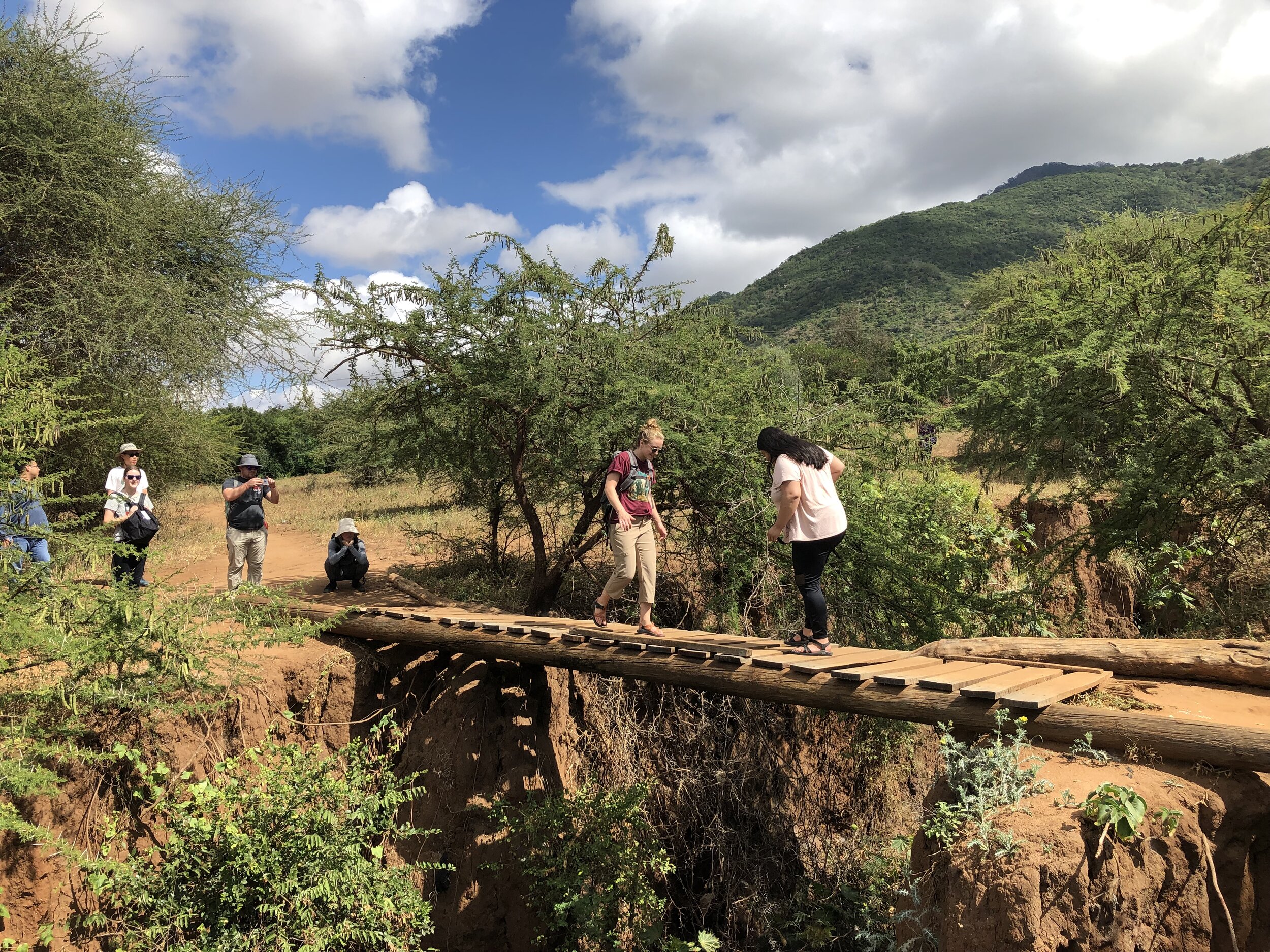 The Cal Poly students reach the existing bridge for the first time since arriving in Tanzania