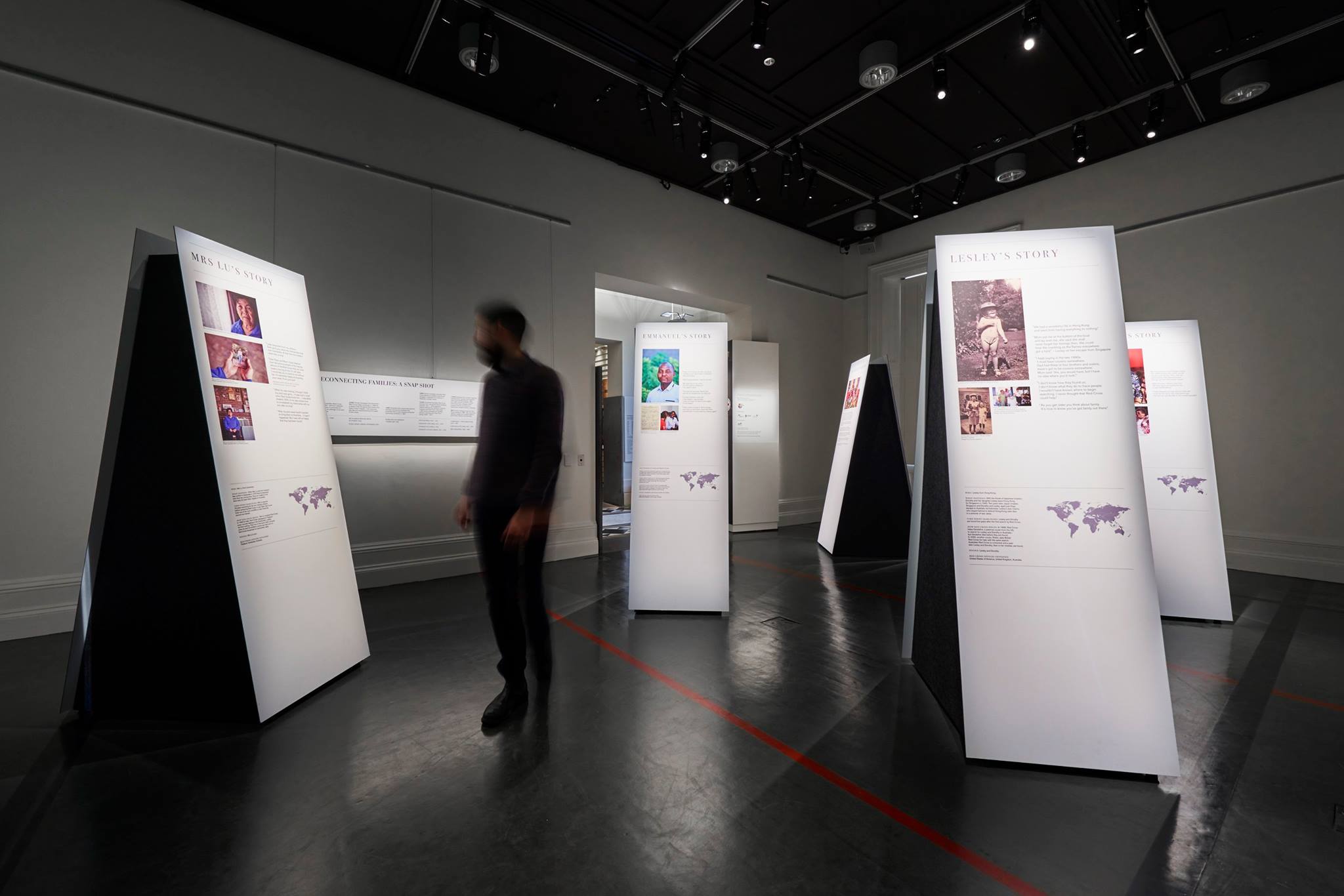 EXHIBITION DESIGN / For Red Cross International Sweetpolka designed the exhibition Right To Know: 100 Years of the Red Cross Tracing Service in collaboration with designer Cate Hall . The exhibition opened at the Melbourne Immigration Museum in 2015 and travelled to Adeliade in 2016. Photograph: Matthew Stanton.
