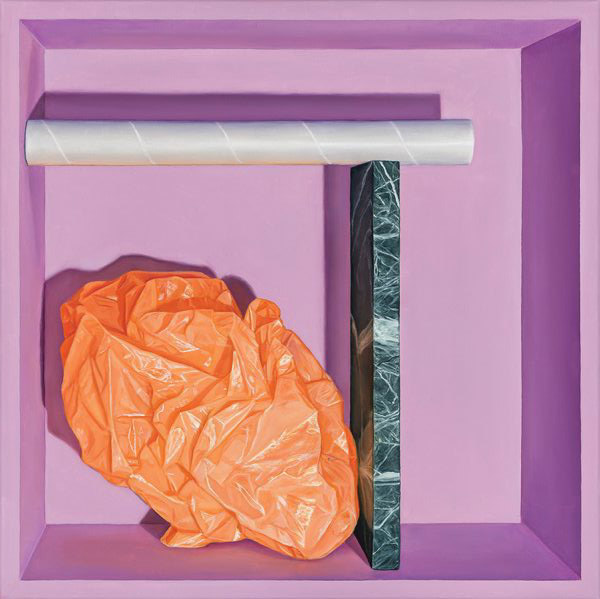 Image: Sean Meilak, Purple and Orange Arrangement , oil on linen, 51 x 51 cm, image courtesy of the artist and Niagara Galleries, Melbourne. 