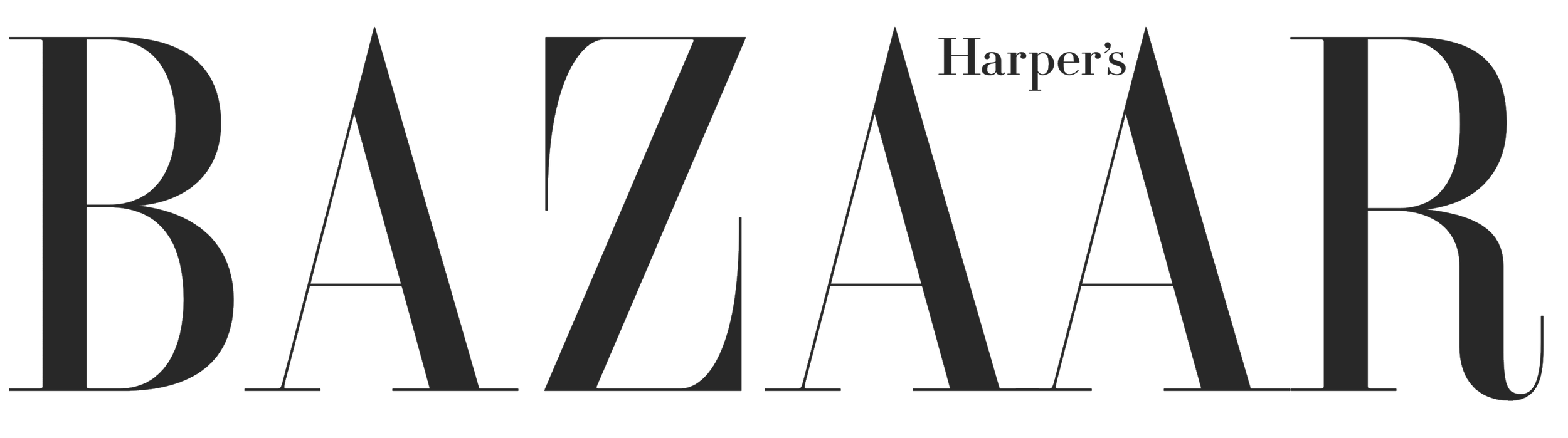 Harper's Bazaar logo in black over a black background.