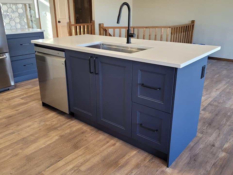 Blue kitchen island renovation