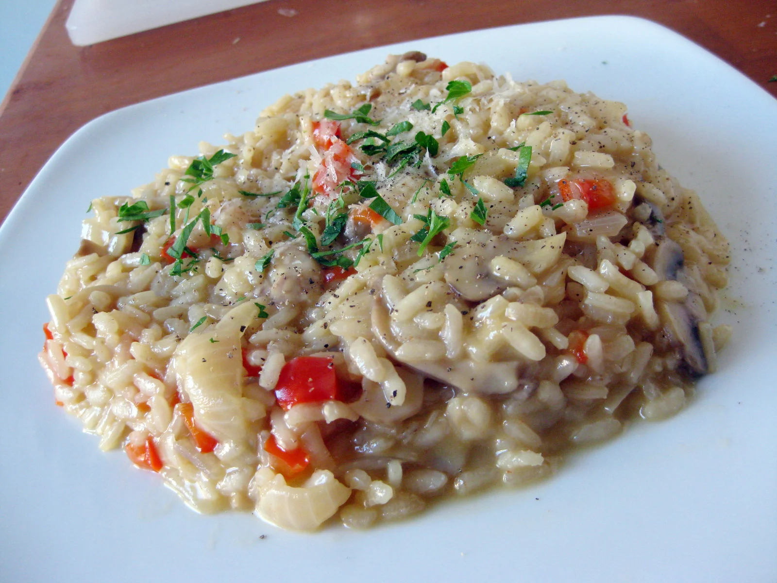 Red pepper and mushroom risotto