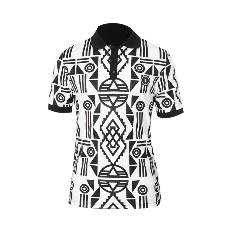 Nguni Print Black and White Golf Shirt