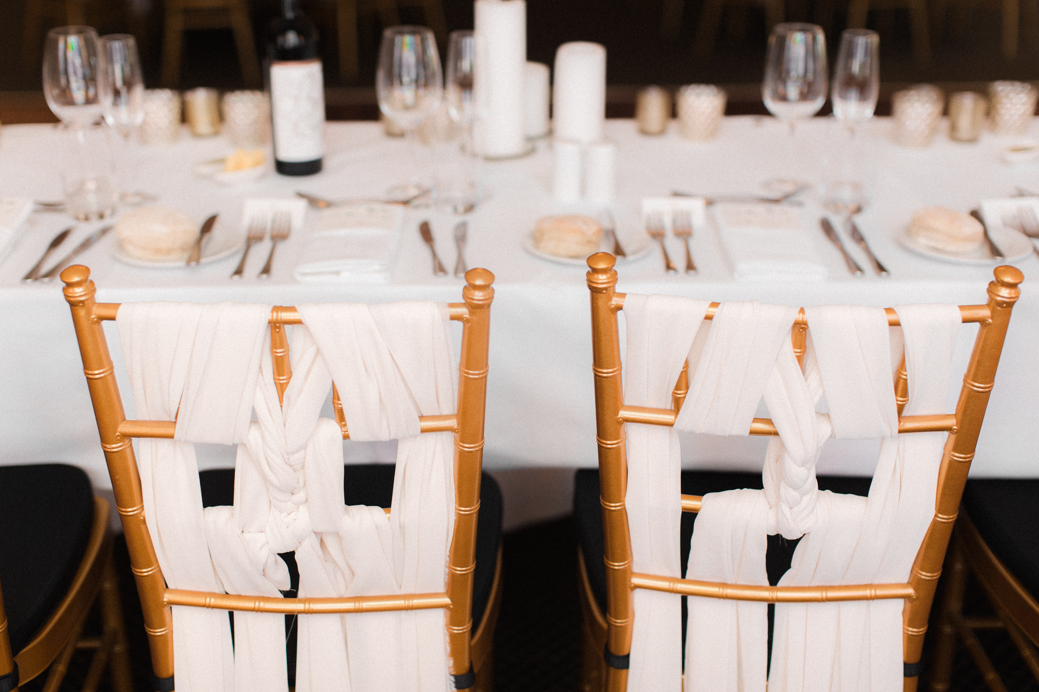 Braided chiffon bridal chairs by Harlow Garland