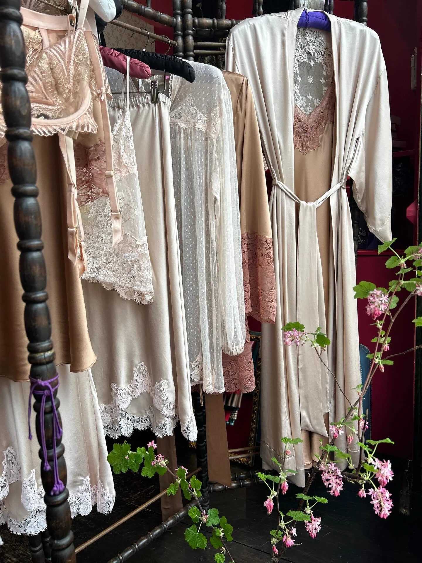 Beautiful lace, silk and tulle with a sprinkling of spring blooms from my garden 🌸
How pretty are these rose gold silk and blossom lace pieces ? So sooo feminine 💘🤍

Don&rsquo;t forget we have the open house tomorrow (SATURDAY 14th MARCH) 10.30-5 