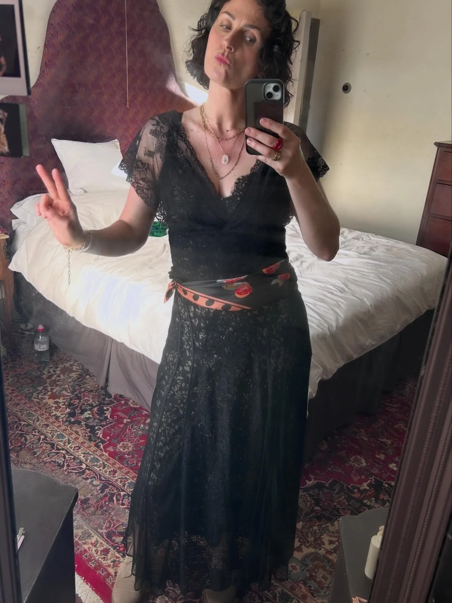 I wore this outfit out out over the weekend for dinner and dancing with the girls - it&rsquo;s not new infact the lace slip is 17yrs old, the printed silk slip (under layer ) is 7 yrs old and the lace top- well she is around 8 yrs (can&rsquo;t be exa