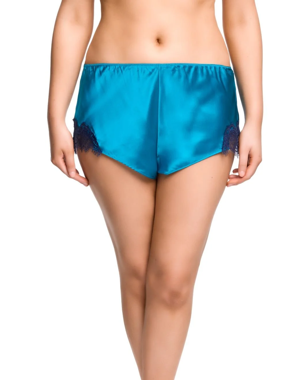 Azure Blue Silk and Navy Lace French Knickers