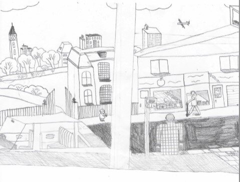 View From My Window by Sam HUTCHINSON, (pencil drawing), Hereward House School, Form 5, Aged 10