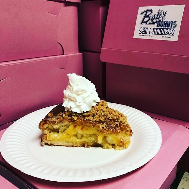 &pi; day preview!  Apple filled big donut topped with cake crumbs, served in slices al&agrave; &quot;pie&quot; style. Available tonight and 3.14