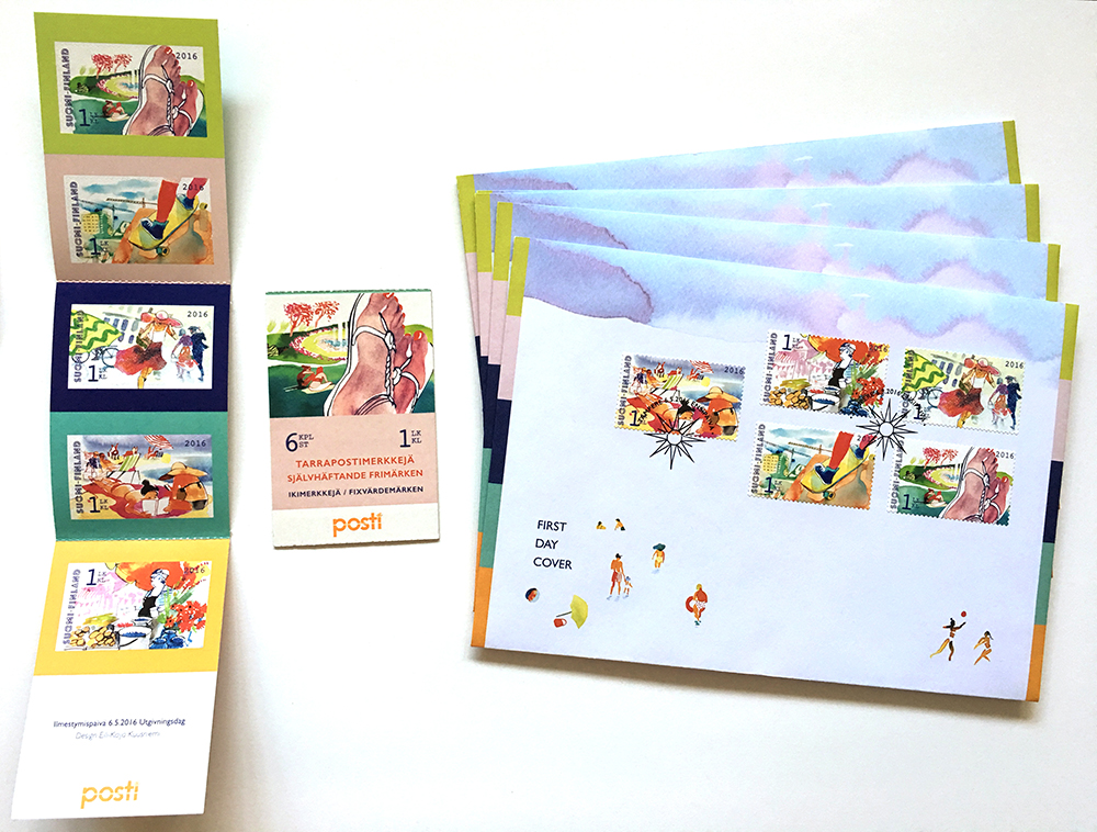 Design & illustration for a summer stamp set of Finnish Post office 2016
