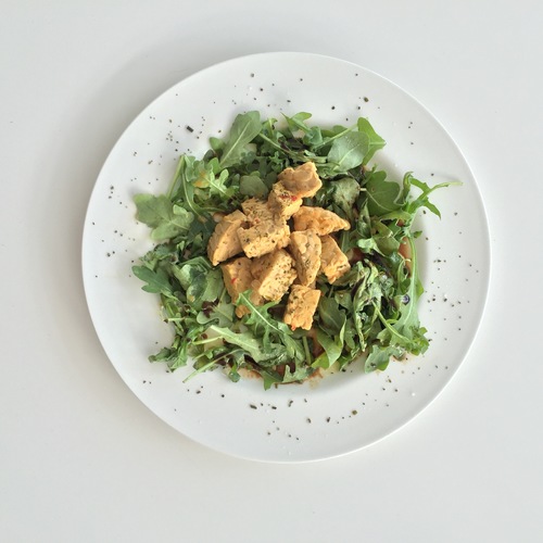 Tempeh, rocket and seaweed granules. Try & incorporate more of the right type of soya into your diet to relieve menopausal symptoms