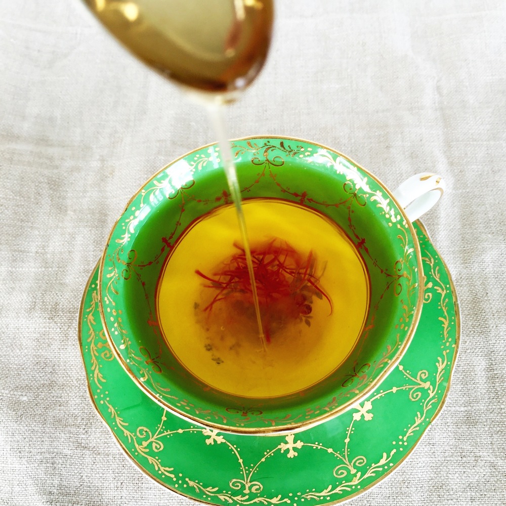 Saffron tea can taste a little bitter so add a teaspoon of honey to sweeten it.