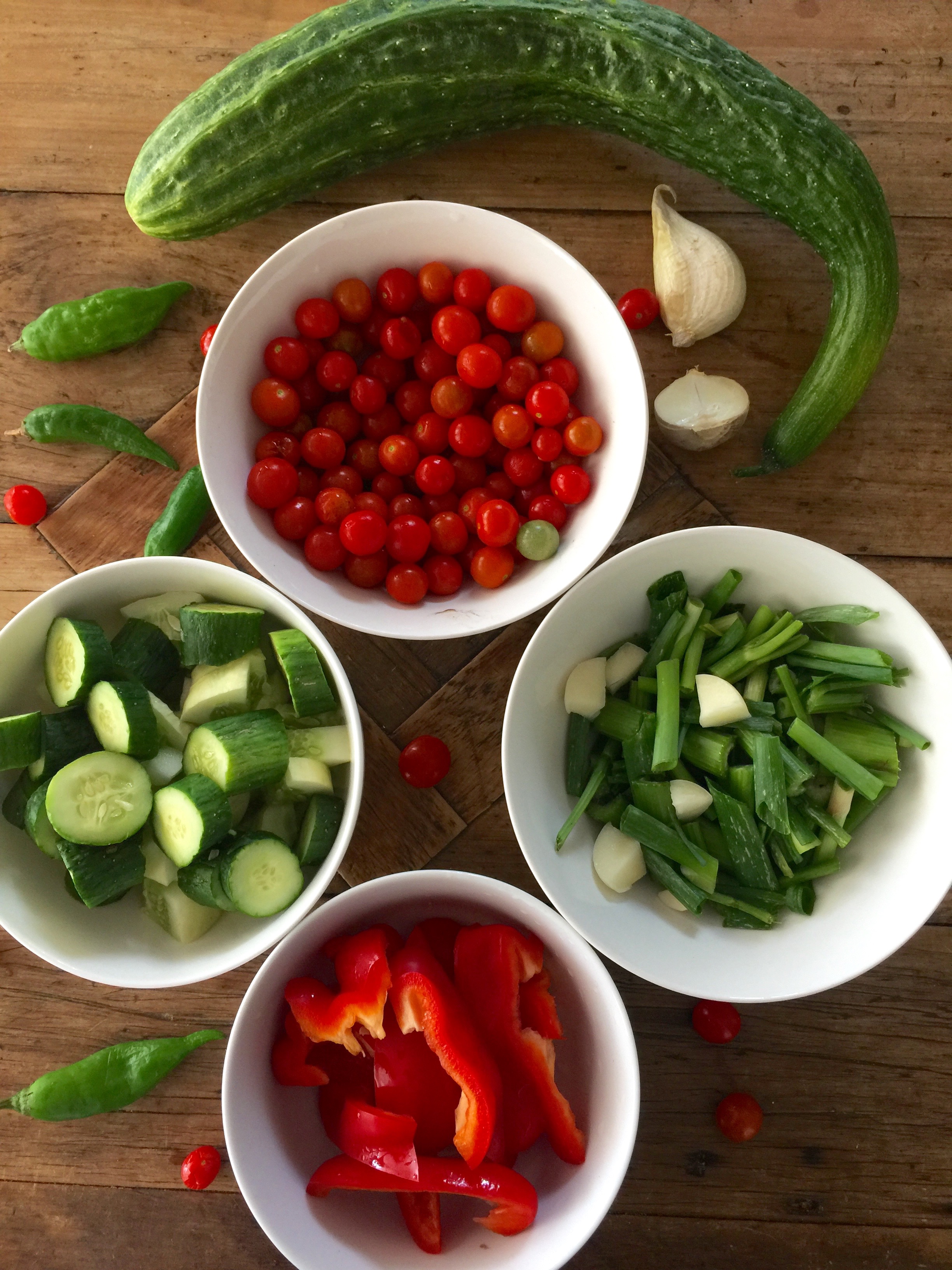 Lovely fresh produce for gazpacho, from Byron Bay Farmers Market, Australia.