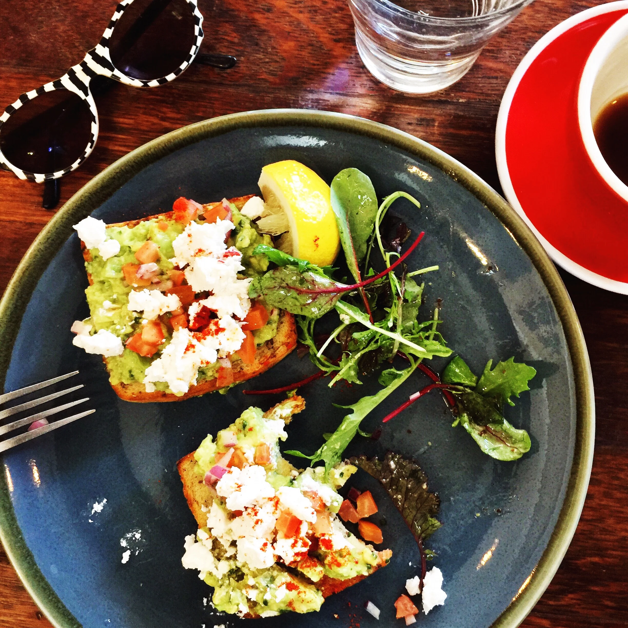 My favourite healthy australian breakfast: gluten free toast, persian feta, tomato salsa, preserved lemon & avocado. 