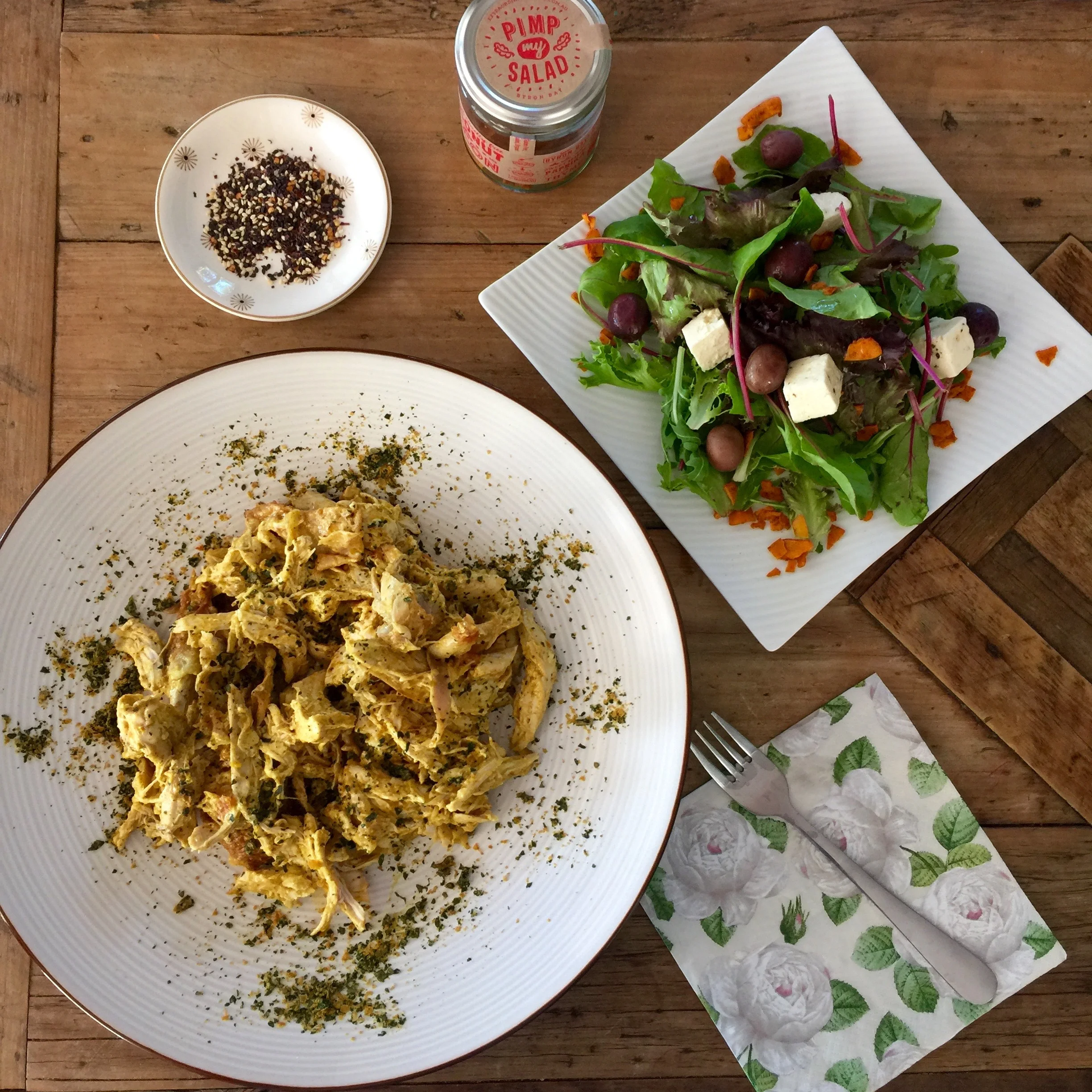 One of my favourite summer buffet meals: coronation chicken & a mixed green salad.