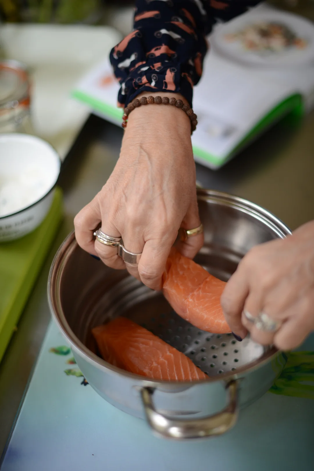 Steam your salmon fillets for a light lunch or supper. Photography by Notes from a Stylist.