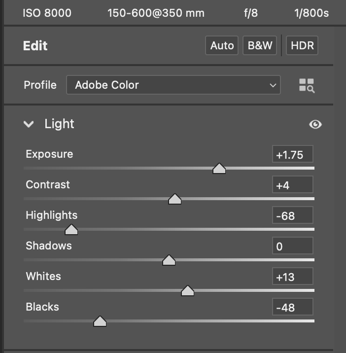 Adobe Photoshop Camera Raw settings @ Harry Acosta Photography, Columbus, Ohio | Screenshot by Harry Acosta Photography