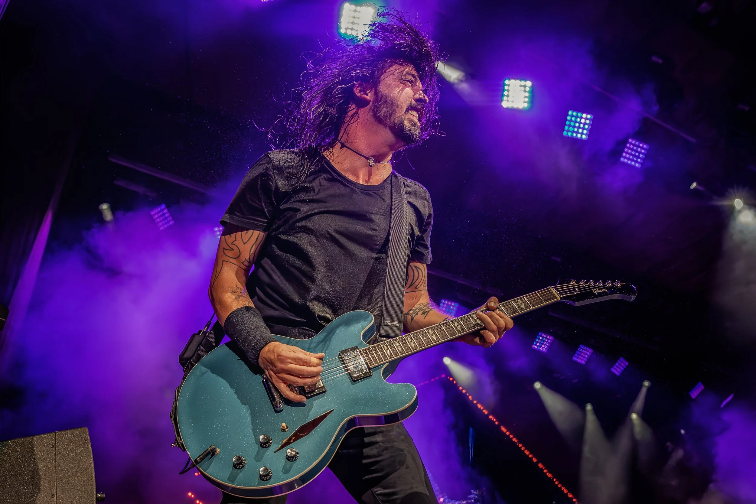 Dave Grohl with wind blown hair live at Blossom Music Center in Cuyahoga Falls - Harry Acosta Photography