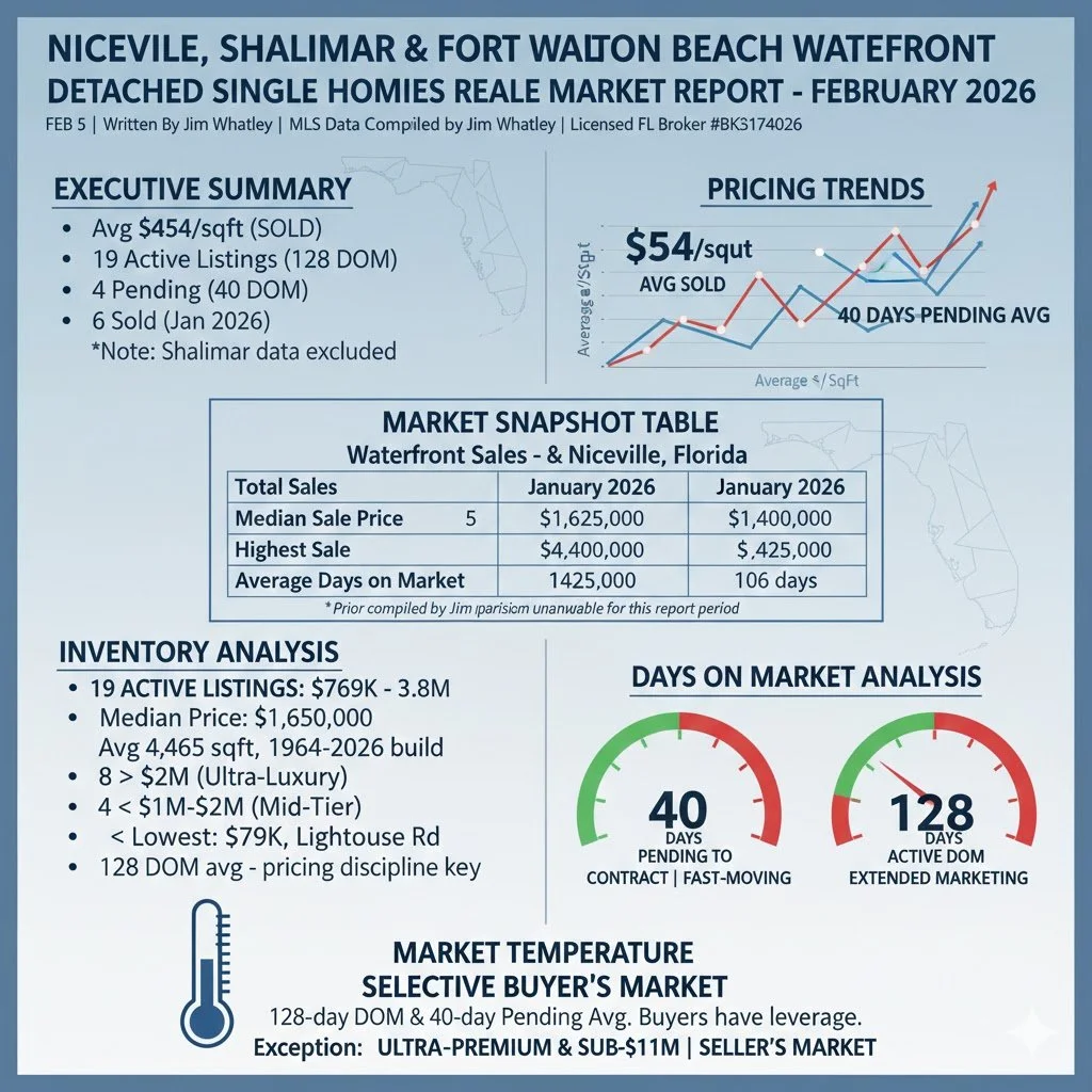 Niceville, Shalimar &amp; Fort Walton Beach Waterfront Detached Single Family Homes Real Estate Market Report - January 2026