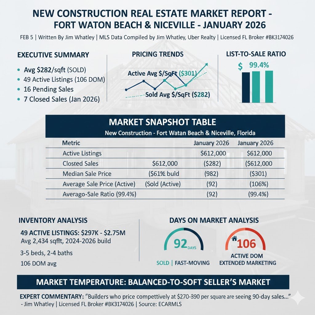 New Construction Real Estate Market Report - Fort Walton Beach &amp; Niceville - January 2026