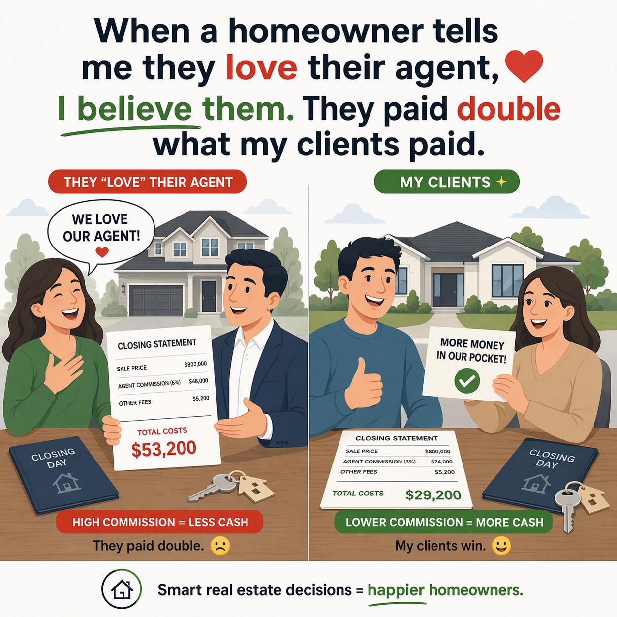 When a homeowner tells me they love their agent, I believe them. They paid double what my clients paid.