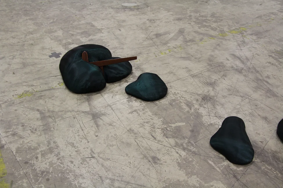 Partly done / melted series 2013 various measurements wood, polyester, cotton, wax, messing