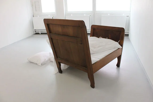 Dream 2012 90 x 140 x 156cm metal, wood, bedclothes, matress