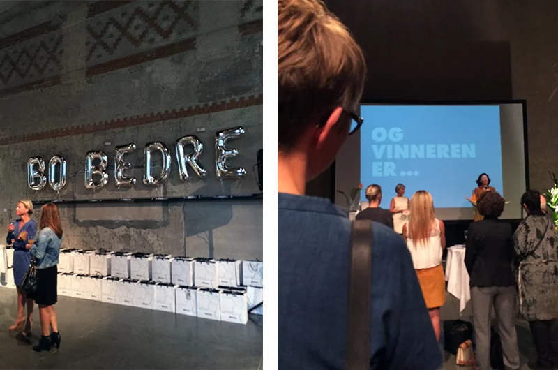 Bo Bedre sin designpris-utdeling på DogA. Prisen for årets designer ble delt ut av selveste Åse Kleveland.