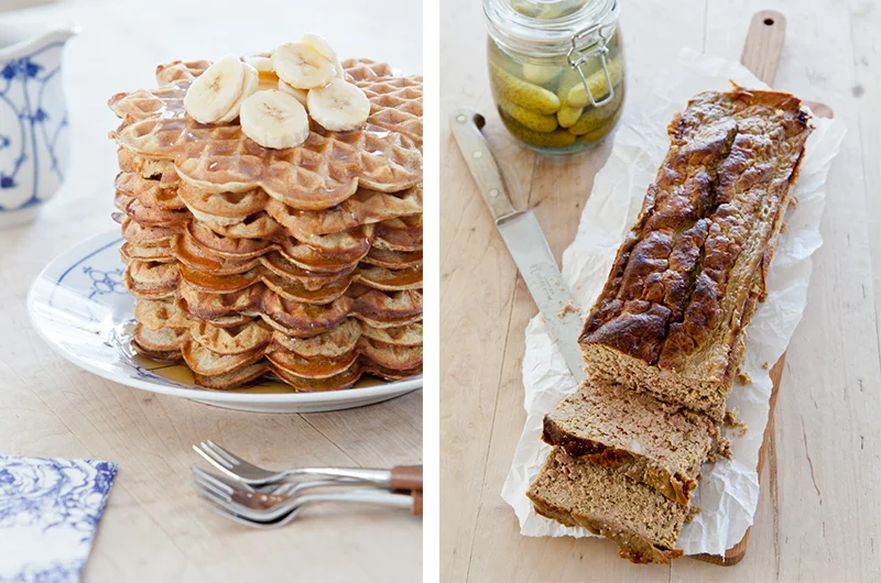 Start helgen med bananvafler med bokhvete, og server med frukt og bær. Bruk søndagen til å lage hjemmelaget leverpostei. Det er lettere enn du tror og smaker utrolig godt. Lag gjerne dobbel porsjon slik at du kan fryse ned og ha til senere. Foto: Magevennlig mat - Espen Døhlen