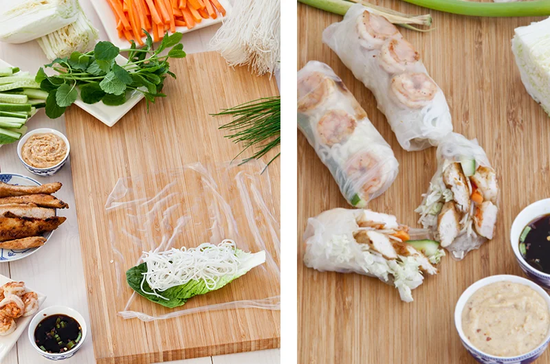 Lag klassike sommerruller sammen, så kan alle velge hva de selv vil ha i. Server med lun peanøttsaus! Foto: Magevennlig mat ved Espen Døhlen